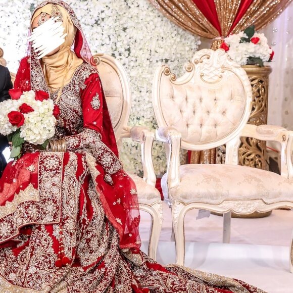 Stunning Red + Gold Desi Bridal Gown by New York Fashion Designer Rahul Arora - Picture 3 of 4